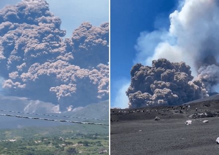 Etna in eruzione, crolla parte del cratere Sud-Est
